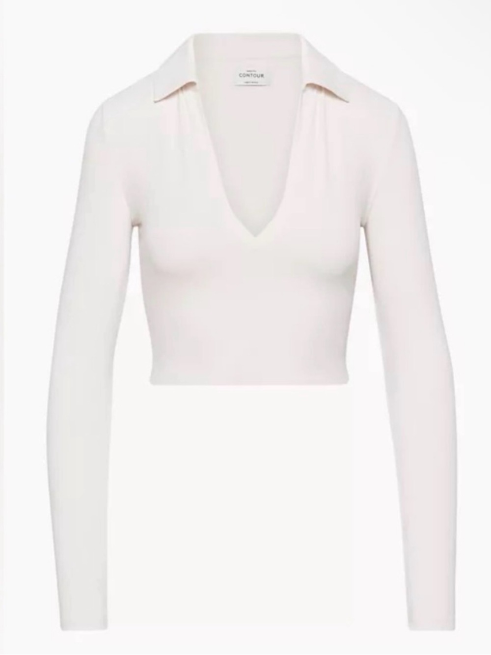 Babaton Aritzia Contour Luxe Polo in Soft Cream Long Sleeve NWT Deep V
